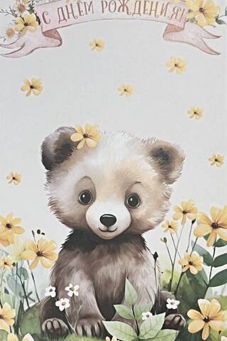 Money envelope. Happy Birthday! Teddy bear in flowers.