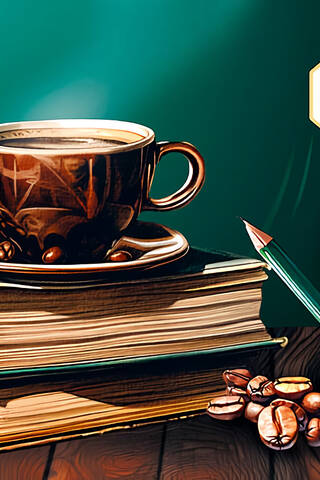 Money envelope. Happy Birthday! A cup of coffee with books.