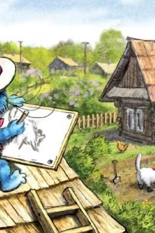 Postcard. Blue cats. Painting