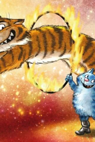 Postcard. Blue cats. Tiger.