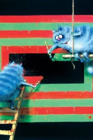 Postcard. Blue Cats. Supergraphics