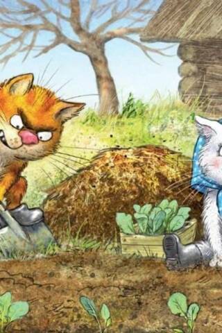 Postcard. Blue cats. Sowing.