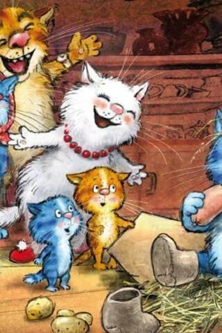 Postcard. Blue cats. Fun.
