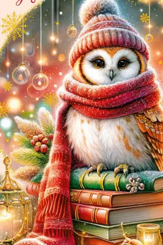 Money envelope. Happy New Year! Owl on books.