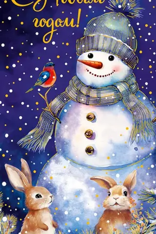 Money envelope. Happy New Year! Snowman and bunnies.