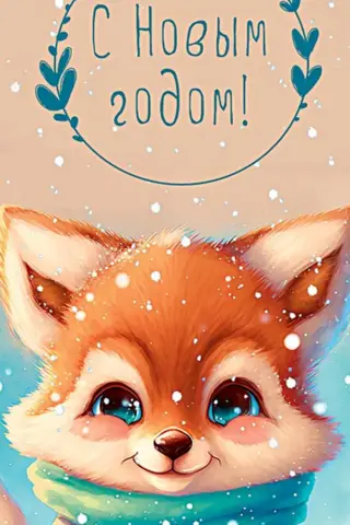 Money envelope. Happy New Year! Little fox in a scarf with a mug.