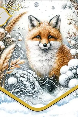 Money envelope. Happy New Year. Fox in a snowy forest.
