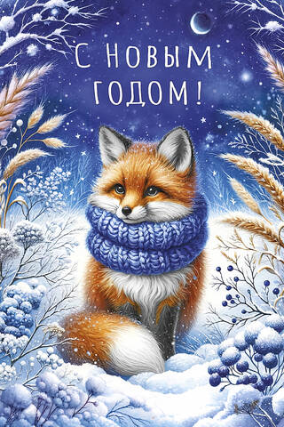 Открытка. С Новым годом! Лиса в шарфике