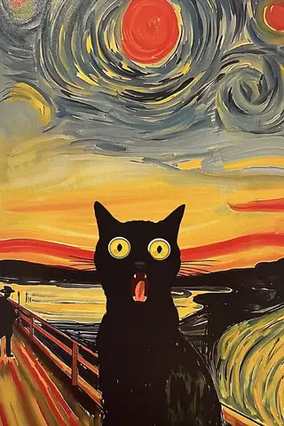 Postcard. Screaming cat.