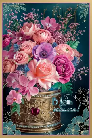 Postcard. On the anniversary. A lush bouquet.