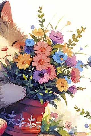 Money envelope. Happy birthday! Kitten with flowers.