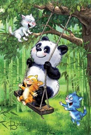 Pastkarte. Zili kaķi. Panda.