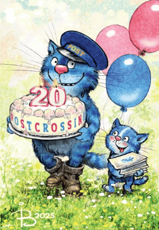 Pastkarte. Zilie kaķi. Postcrossing gadadiena