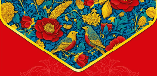 Money envelope. Golden birds and flowers.