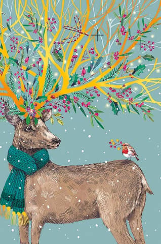 Postcard. Happy New Year! Red deer