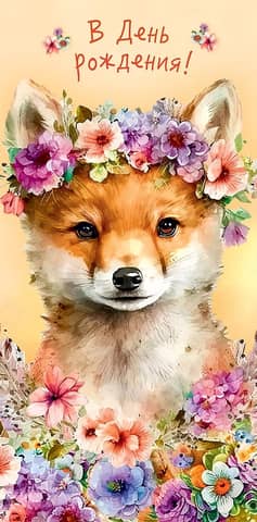 Money envelope. Happy birthday! Fox in a wreath.
