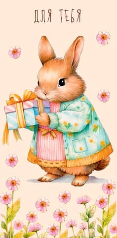Money envelope. For you. Bunny with a gift.