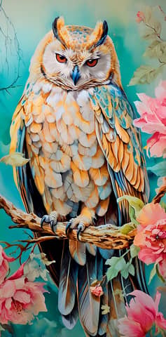 Money envelope. Owl on a flowering branch.