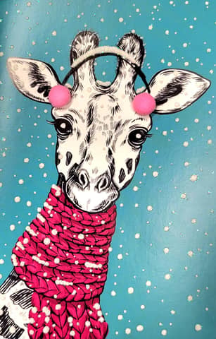 Postcard. Giraffe and snowfall.