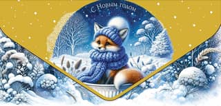 Money envelope. Happy New Year! Little fox in a blue hat and scarf.