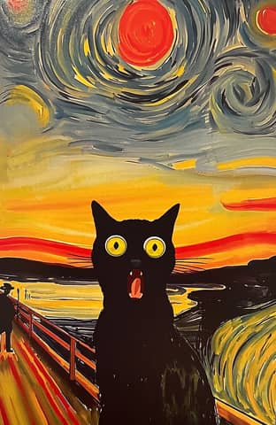 Postcard. Screaming cat.