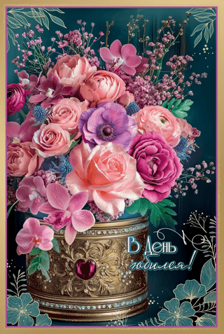 Postcard. On the anniversary. A lush bouquet.
