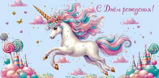 Money envelope. Happy birthday! Magical unicorn.