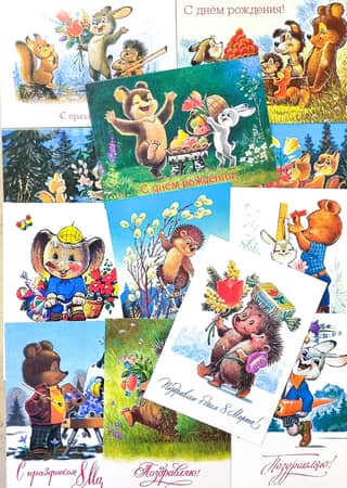 A set of 12 postcards. Spring greetings.