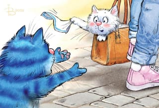 Открытка. Синие коты. Прощанье