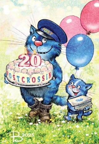 Открытка. Синие коты. Юбилей посткроссинга