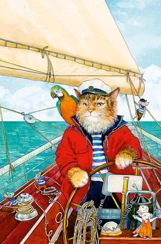 Открытка. Кот-капитан и мышата