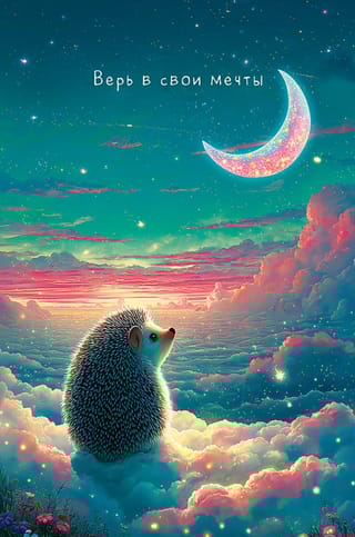 Открытка. Верь в свои мечты. Ежик в облаках