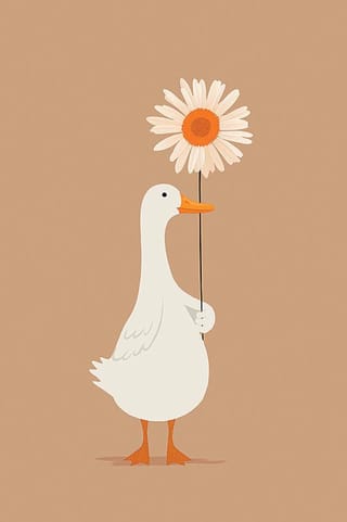 Открытка. Гусь с ромашкой