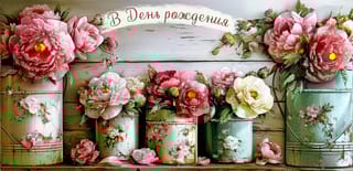 Конверт для денег. Пионы в горшках