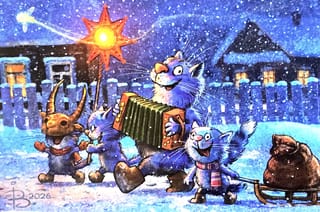 Открытка. Синие коты. Коляды