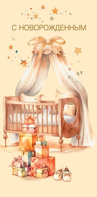 Конверт для денег. С новорожденным. Колыбель
