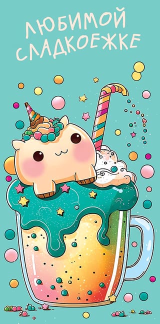 Конверт  для денег. Любимой сладкоежке. Коктейль с единорогом