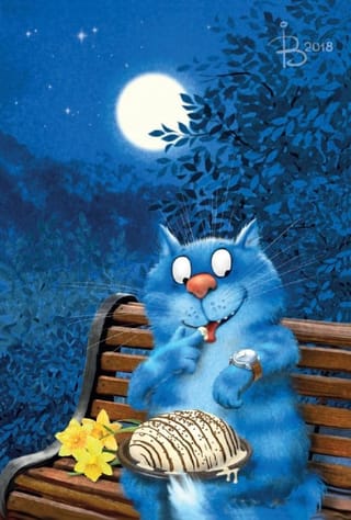 Открытка. Синие коты. В ожидании свидания