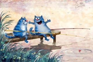 Открытка. Синие коты. Вот такая рыба!