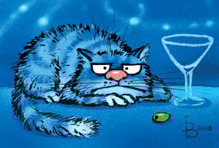 Открытка. Синие коты. Грустный кот