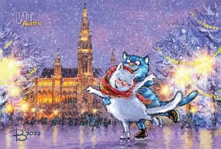 Открытка. Синие коты. Коты путешествуют. Австрия