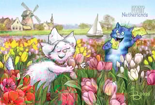 Открытка. Синие коты. Коты путешествуют. Нидерланды