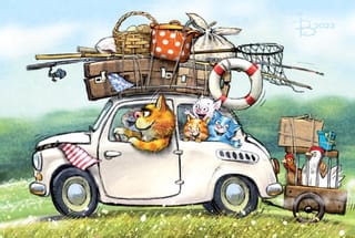 Открытка. Синие коты. Веселый переезд