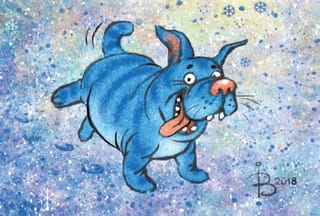Открытка.  Синие коты. Синий пес