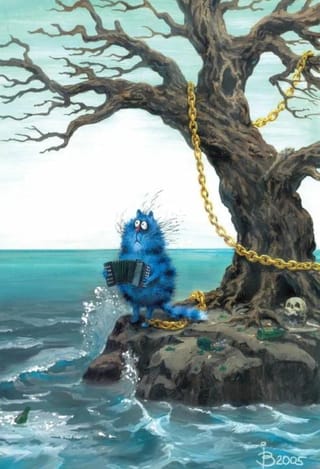 Открытка. Синие коты. Лукоморье