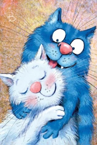 Открытка. Синие коты. Нежность