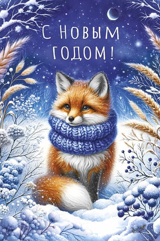 Открытка. С Новым годом! Лиса в шарфике