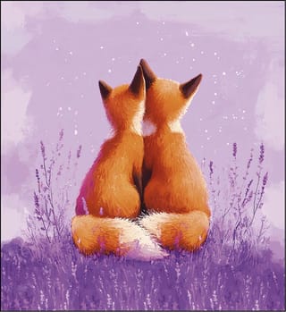 Открытка. Две лисички