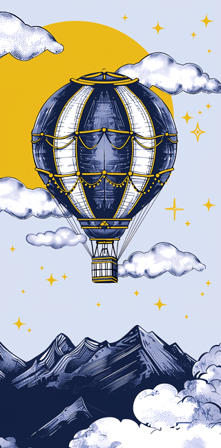 Конверт для денег. Воздушный шар в звездном небе