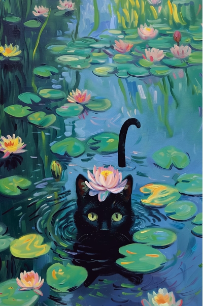 Открытка. Кот и лотос